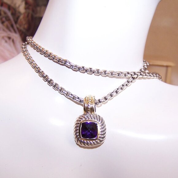 David Yurman Sterling Silver 14K Gold Petite Albion Amethyst Pendant w/16" Chain - Picture 1 of 9